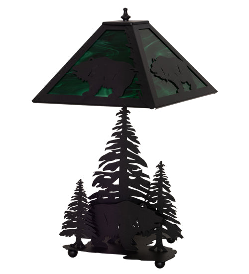 Meyda Tiffany Lighting 32544 Grizzly Bear Through The Trees Two Light Table Lamp Lamp Black