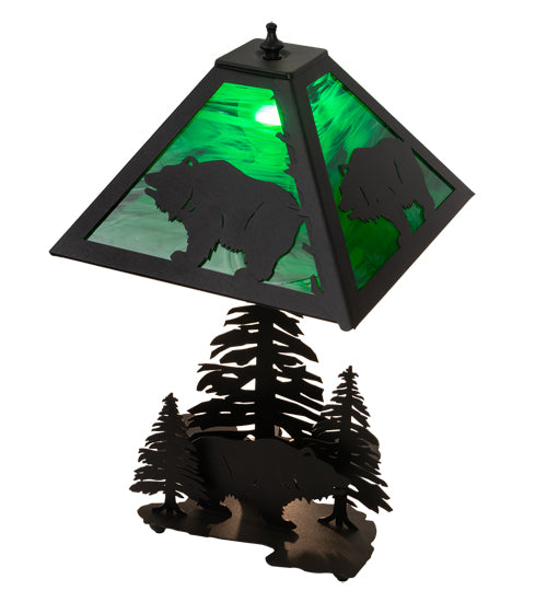 Meyda Tiffany Lighting 32544 Grizzly Bear Through The Trees Two Light Table Lamp Lamp Black