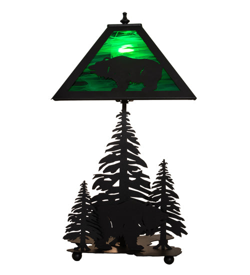 Meyda Tiffany Lighting 32544 Grizzly Bear Through The Trees Two Light Table Lamp Lamp Black