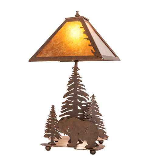 Meyda Tiffany Lighting 32555 Grizzly Bear Through The Trees Two Light Table Lamp Lamp Bronze / Dark