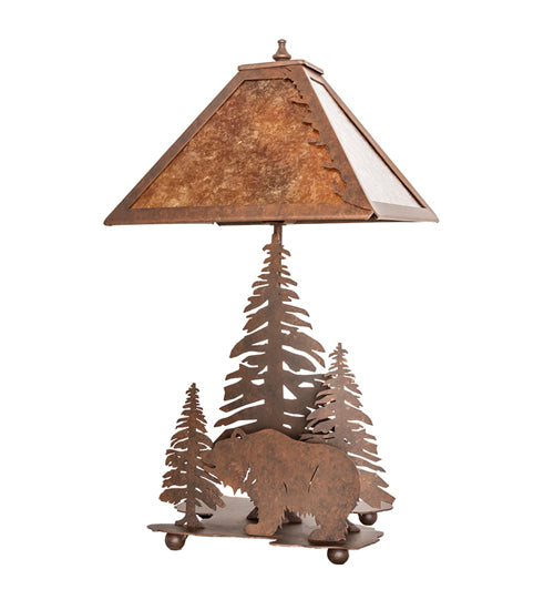 Meyda Tiffany Lighting 32555 Grizzly Bear Through The Trees Two Light Table Lamp Lamp Bronze / Dark