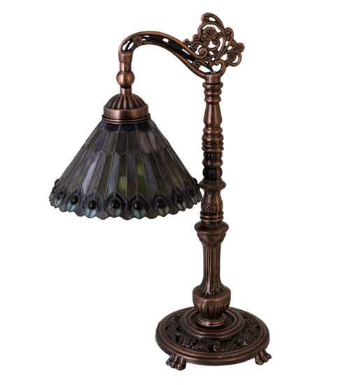 Meyda Tiffany Lighting 32738 Tiffany Jeweled Peacock One Light Bridge Arm Desk Lamp Lamp Bronze / Dark