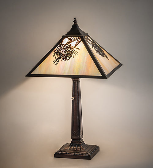 Meyda Tiffany Lighting 32789 Winter Pine One Light Table Base Lamp Bronze / Dark