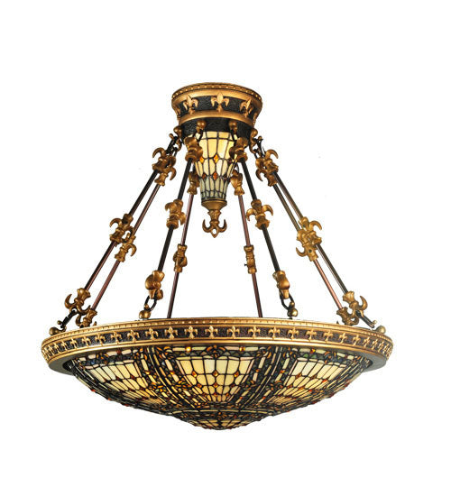 Meyda Tiffany Fleur-De-Lis 115300 Pendant Light - Beige Ha Green/Blue Amber