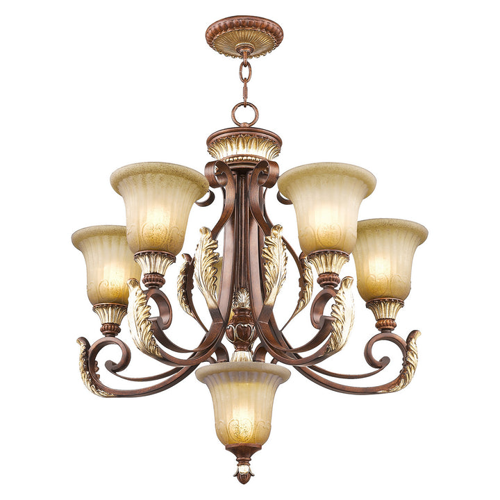 Livex Villa Verona 8555-63 Chandelier Light - Hand Applied Verona Bronze w/ Aged Gold Leafs