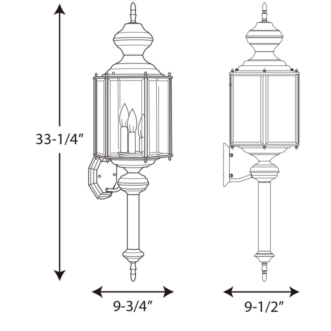Progress Lighting P5731-31 Carriage Classics Three Light Wall Lantern Outdoor Black