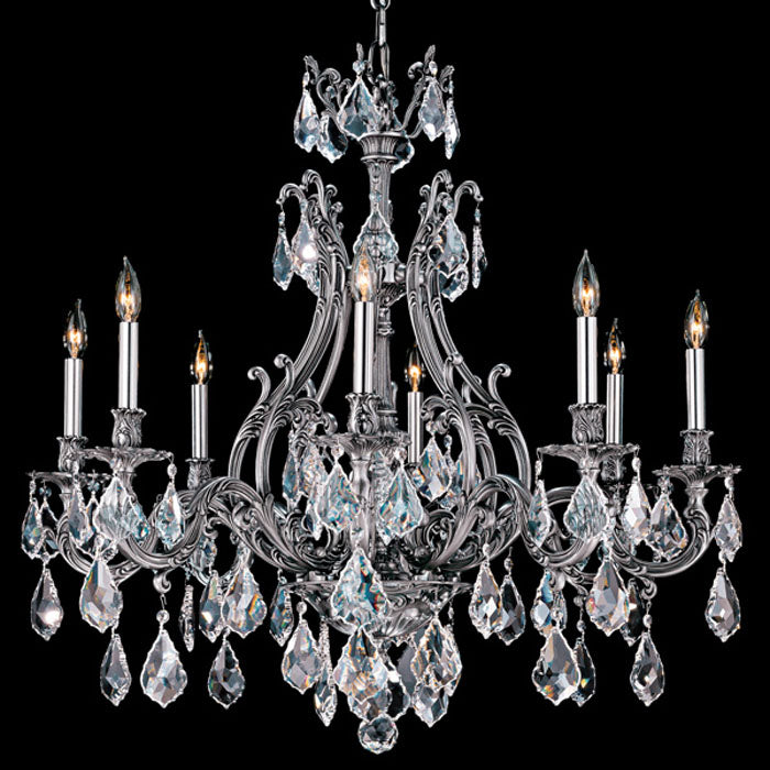 American Brass & Crystal Chateau CH9633-A-10G-ST Chandelier Light - Antique Silver