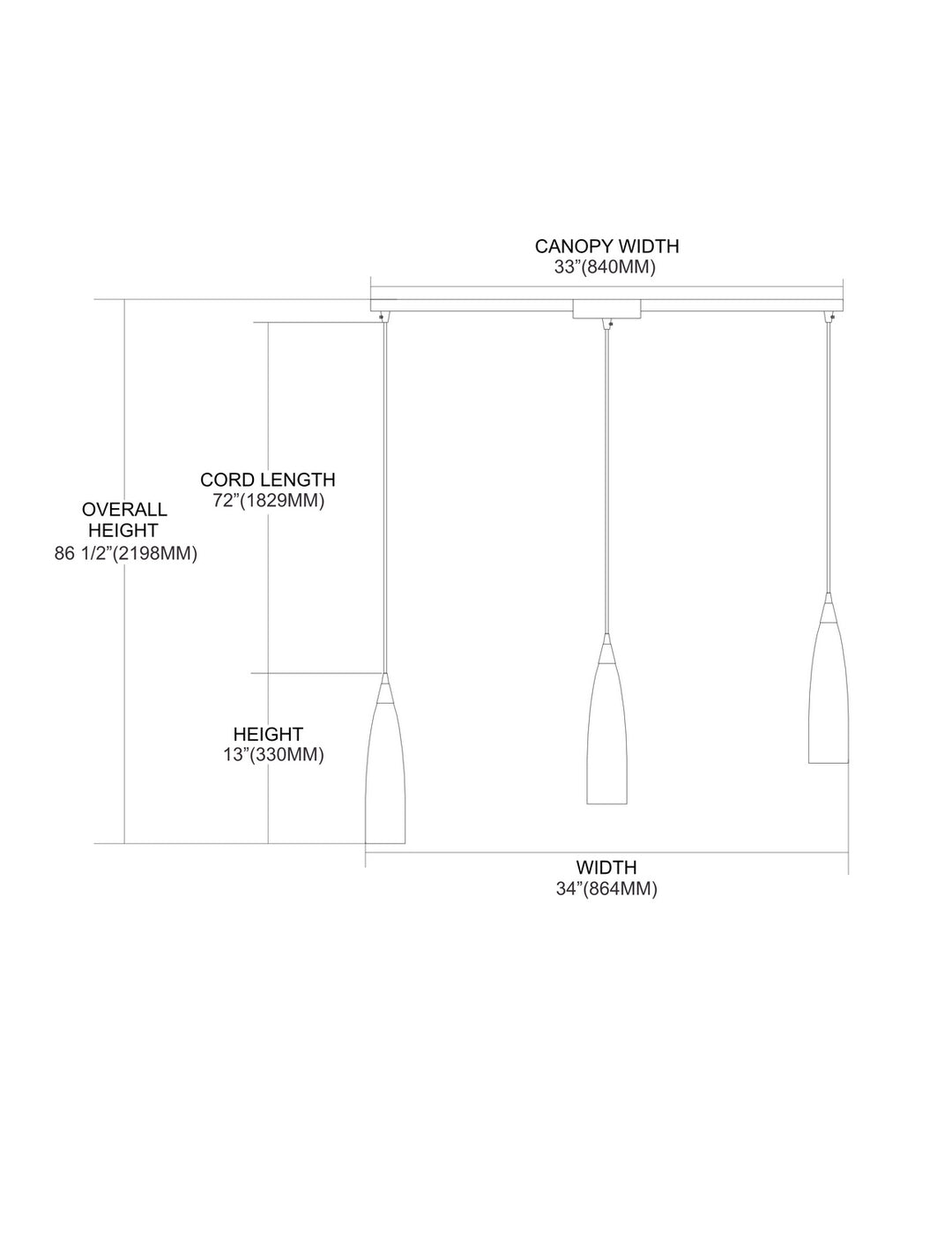 Elk Lungo 501-3L-SW Pendant Light - Satin Nickel