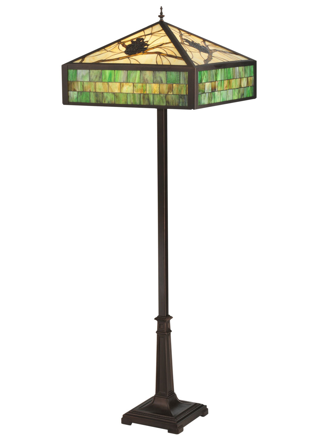 Meyda Tiffany Lighting 119175 Green Pine Branch Two Light Floor Lamp Lamp Bronze / Dark