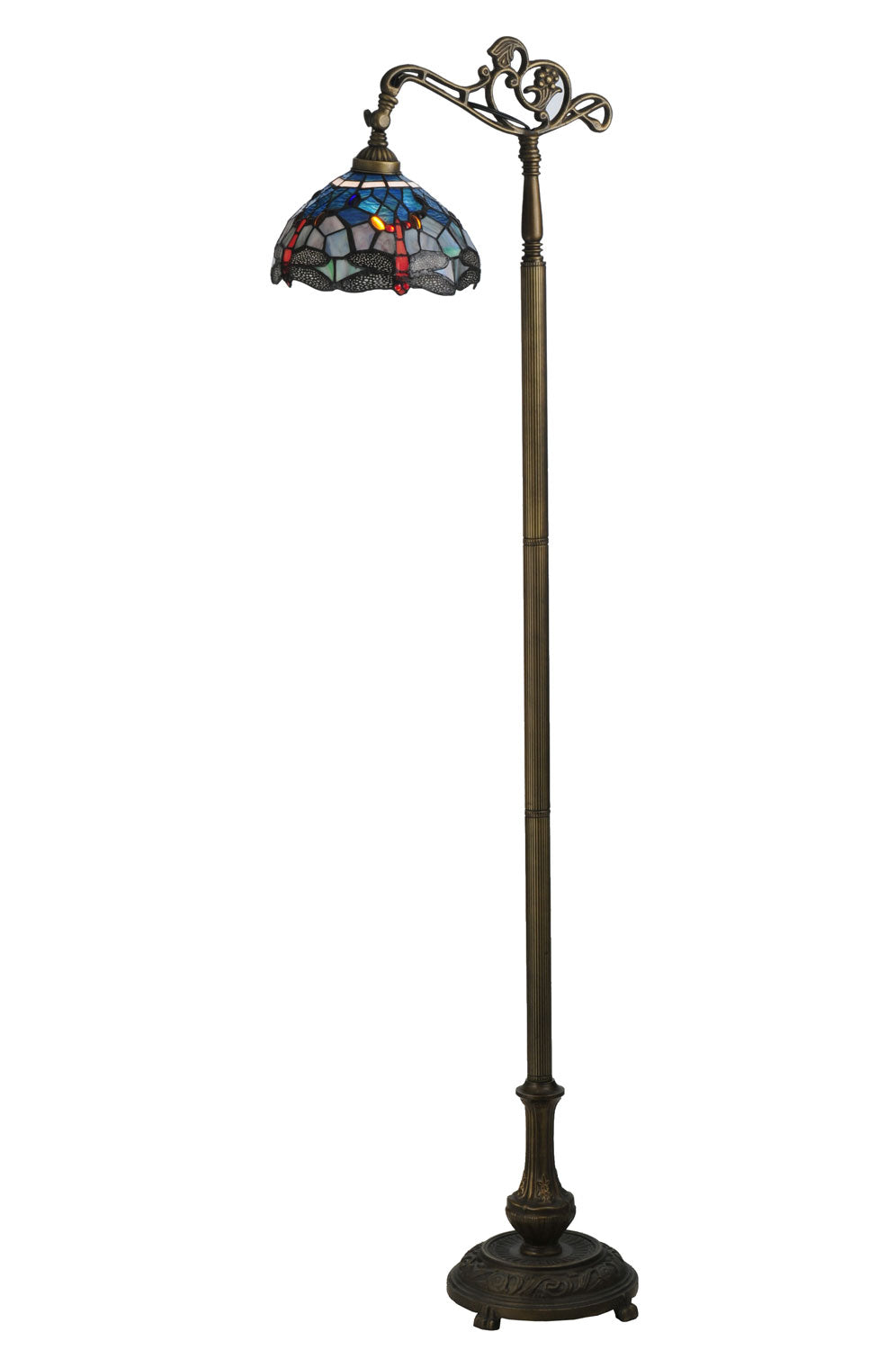 Meyda Tiffany Lighting 119648 Tiffany Hanginghead Dragonfly One Light Bridge Arm Floor Lamp Lamp Bronze / Dark