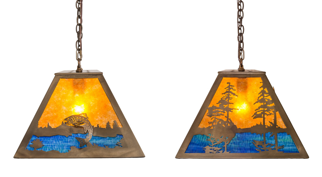 Meyda Tiffany Trout & Fisherman 23752 Pendant Light - Antique Copper