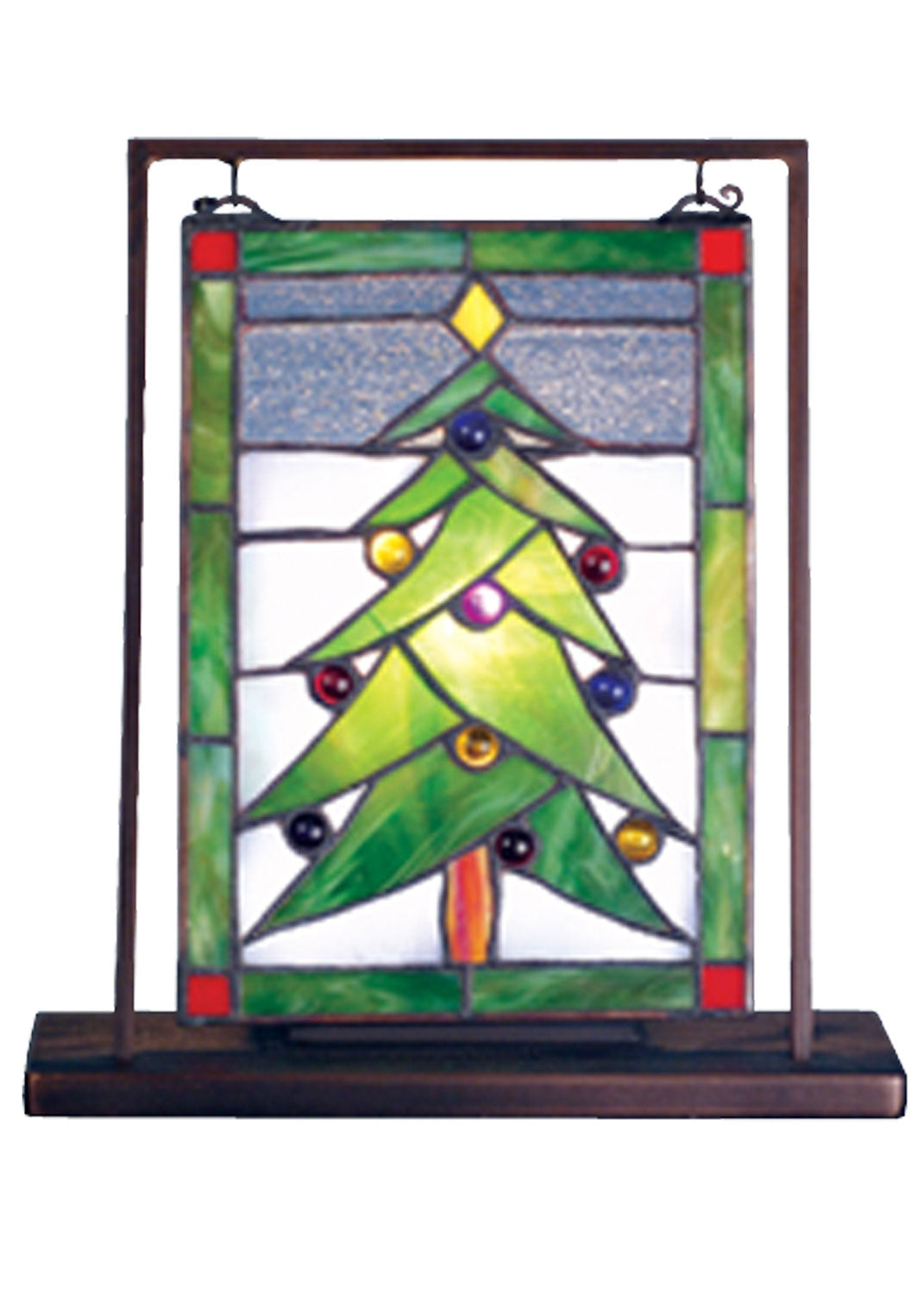 Meyda Tiffany Lighting 69658 Christmas Tree Mini Tabletop Window Lamp Multicolored