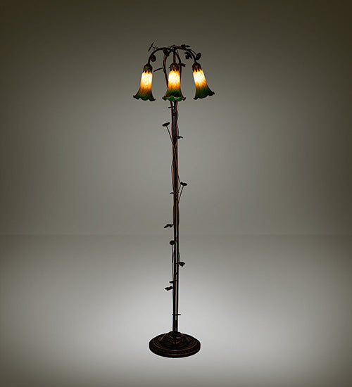 Meyda Tiffany Lighting 36973 Amber/Green Three Light Floor Lamp Lamp Bronze / Dark