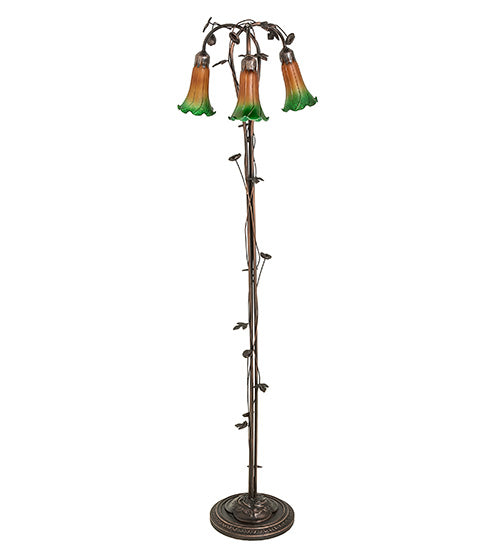 Meyda Tiffany Lighting 36973 Amber/Green Three Light Floor Lamp Lamp Bronze / Dark