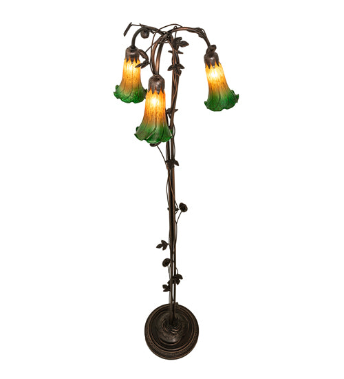 Meyda Tiffany Lighting 36973 Amber/Green Three Light Floor Lamp Lamp Bronze / Dark