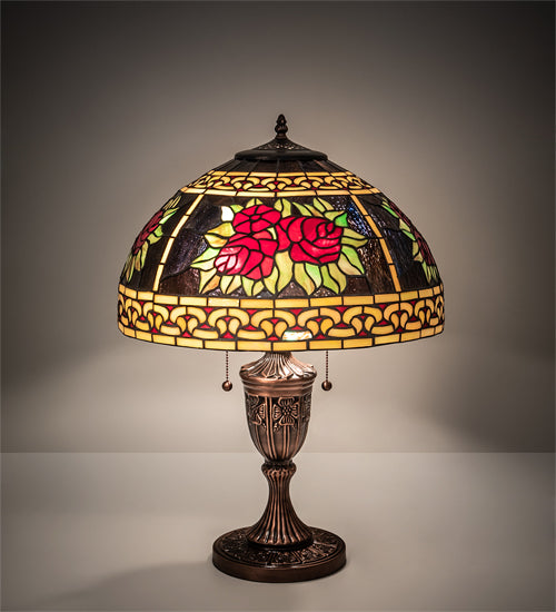 Meyda Tiffany Lighting 37788 Roses & Scrolls Two Light Table Lamp Lamp Bronze / Dark