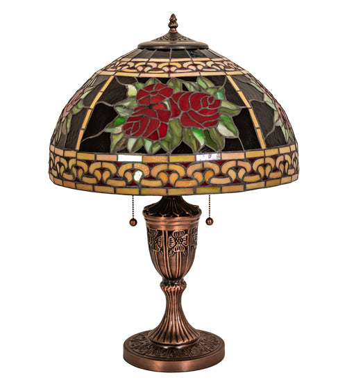 Meyda Tiffany Lighting 37788 Roses & Scrolls Two Light Table Lamp Lamp Bronze / Dark