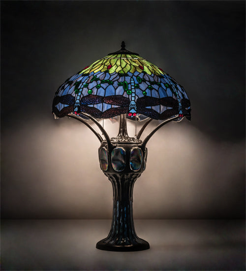 Meyda Tiffany Lighting 37946 Hanginghead Dragonfly Three Light Table Lamp Lamp Bronze / Dark