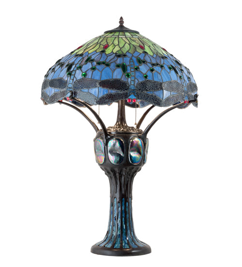 Meyda Tiffany Lighting 37946 Hanginghead Dragonfly Three Light Table Lamp Lamp Bronze / Dark