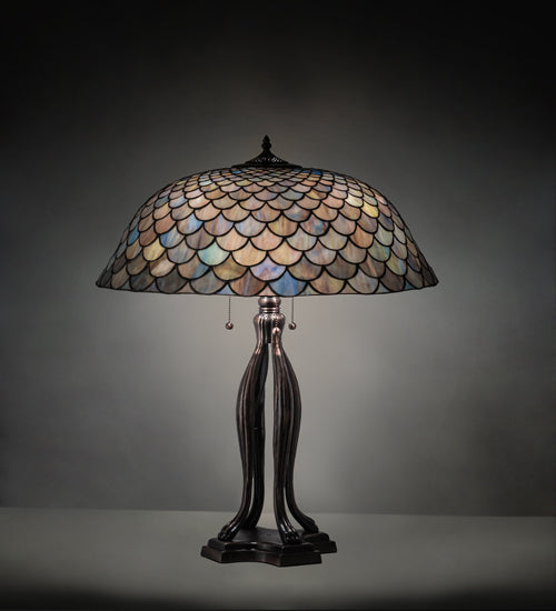 Meyda Tiffany Lighting 38594 Tiffany Fishscale Three Light Table Lamp Lamp Bronze / Dark