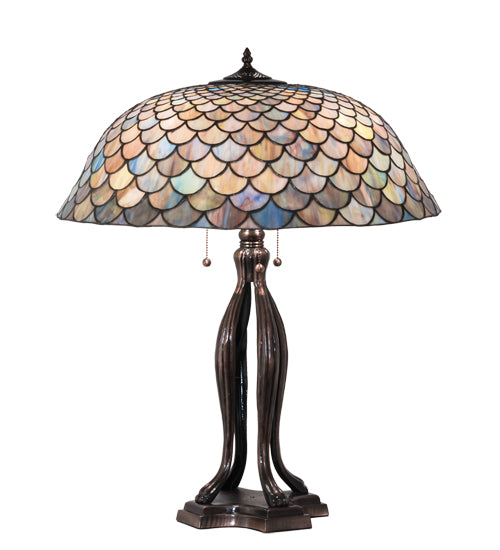 Meyda Tiffany Lighting 38594 Tiffany Fishscale Three Light Table Lamp Lamp Bronze / Dark