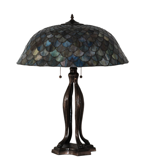 Meyda Tiffany Lighting 38594 Tiffany Fishscale Three Light Table Lamp Lamp Bronze / Dark