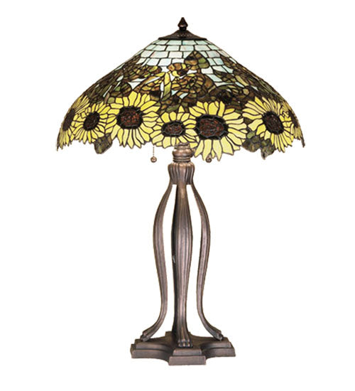 Meyda Tiffany Lighting 47592 Wild Sunflower Three Light Table Lamp Lamp Bronze / Dark