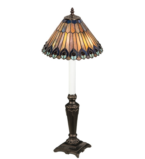 Meyda Tiffany Lighting 47840 Tiffany Jeweled Peacock One Light Table Lamp Lamp Bronze / Dark