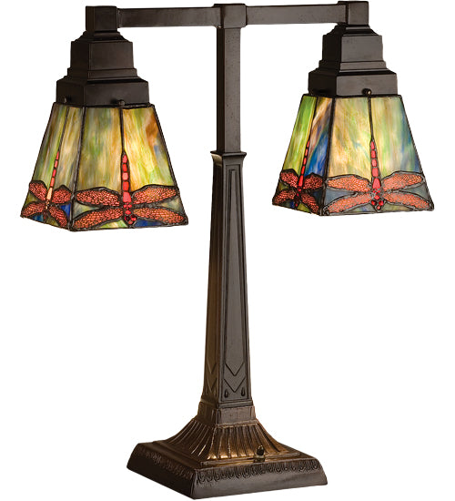 Meyda Tiffany Lighting 48203 Prairie Dragonfly Two Light Table Lamp Lamp Bronze / Dark