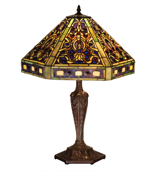 Meyda Tiffany Lighting 48832 Tiffany Elizabethan Three Light Table Lamp Lamp Bronze / Dark