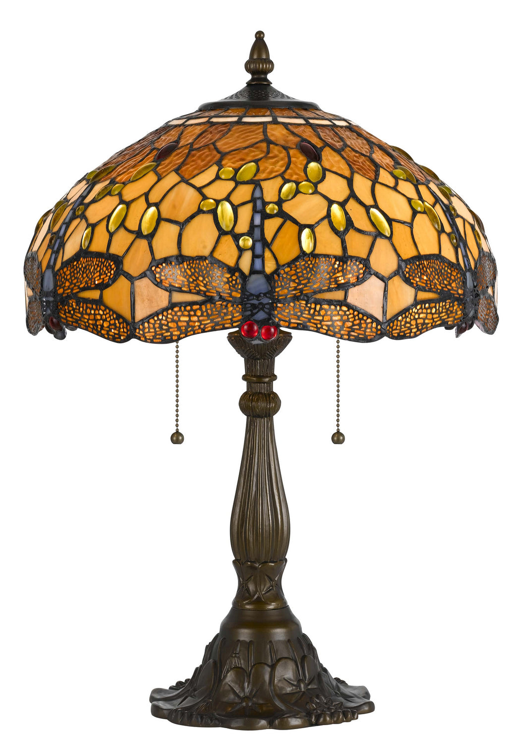 Cal Lighting BO-2372TB Tiffany Two Light Table Lamp Lamp Brass - Antique