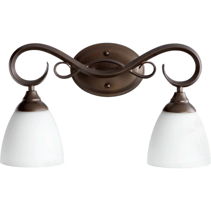 Quorum Powell 5108-2-86 Bath Vanity Light 19 in. wide - Oiled Bronze W/ Satin Opal