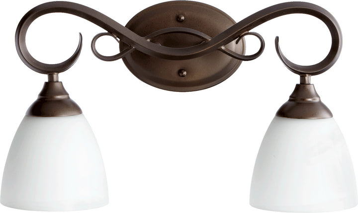 Quorum Powell 5108-2-86 Bath Vanity Light 19 in. wide - Oiled Bronze W/ Satin Opal