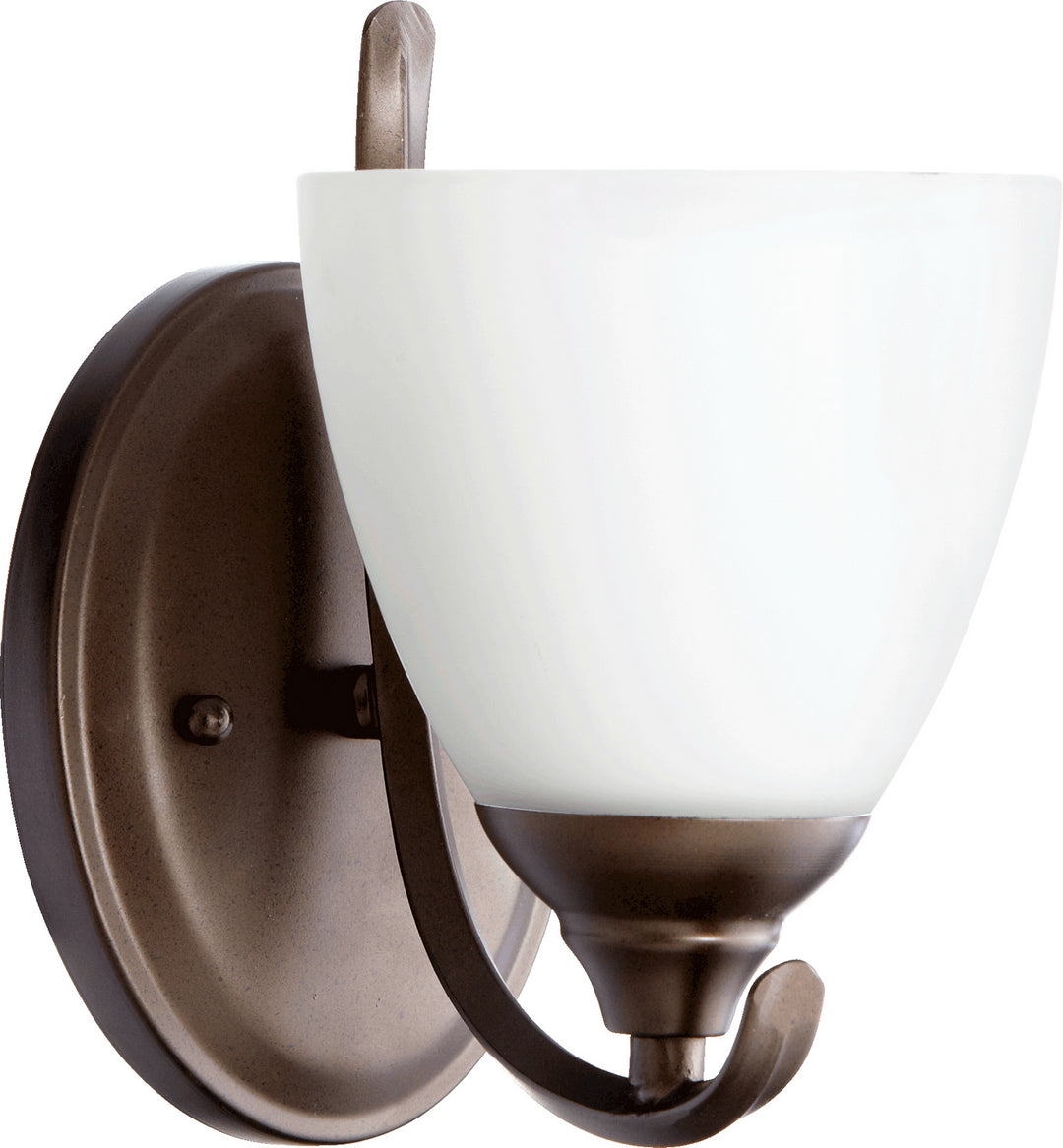 Quorum Powell 5508-1-86 Wall Sconce Light - Oiled Bronze W/ Satin Opal, Weathered Pine/Weathered Pine/
