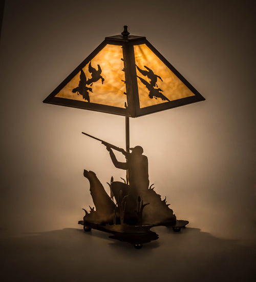 Meyda Tiffany Lighting 50401 Duck Hunter Two Light Table Lamp Lamp Copper/Antique/Verde