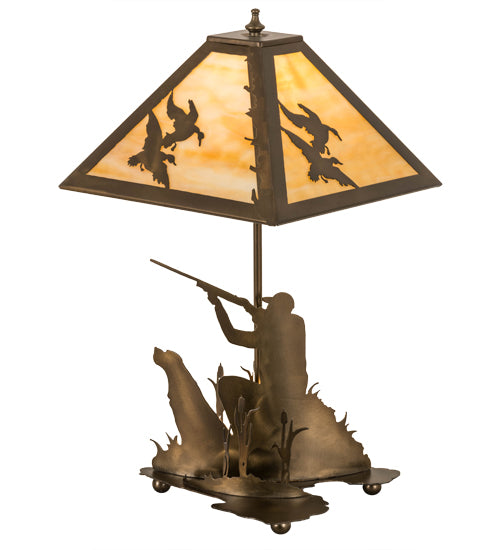 Meyda Tiffany Lighting 50401 Duck Hunter Two Light Table Lamp Lamp Copper/Antique/Verde