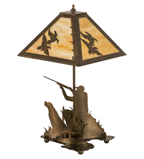 Meyda Tiffany Lighting 50401 Duck Hunter Two Light Table Lamp Lamp Copper/Antique/Verde