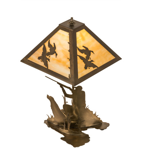 Meyda Tiffany Lighting 50401 Duck Hunter Two Light Table Lamp Lamp Copper/Antique/Verde