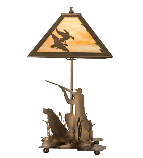 Meyda Tiffany Lighting 50401 Duck Hunter Two Light Table Lamp Lamp Copper/Antique/Verde