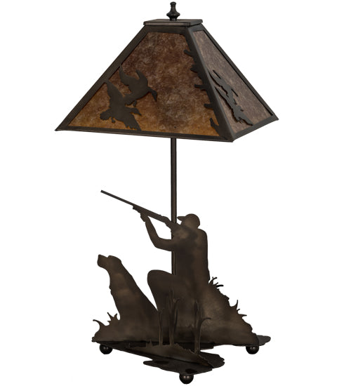 Meyda Tiffany Lighting 50402 Duck Hunter Two Light Table Lamp Lamp Copper/Antique/Verde