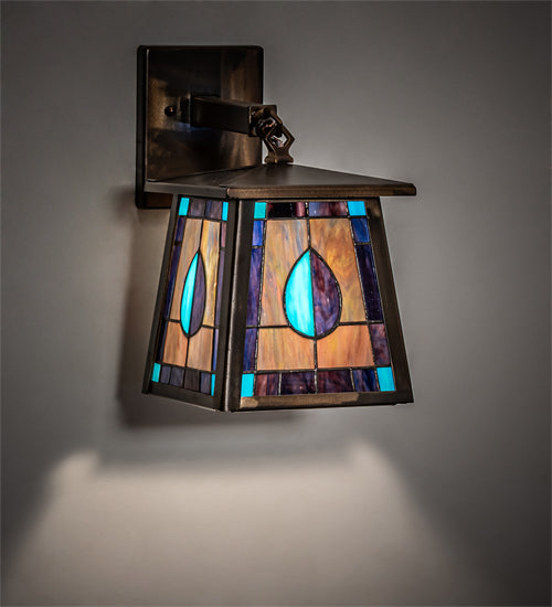 Meyda Tiffany Lighting 50524 Mackintosh Leaf One Light Wall Sconce Outdoor Copper/Antique/Verde