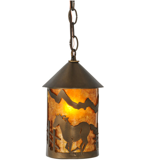 Meyda Tiffany Lighting 51060 Running Horses One Light Mini Pendant Outdoor Copper/Antique/Verde