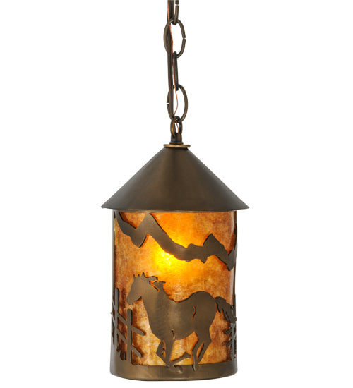 Meyda Tiffany Lighting 51060 Running Horses One Light Mini Pendant Outdoor Copper/Antique/Verde