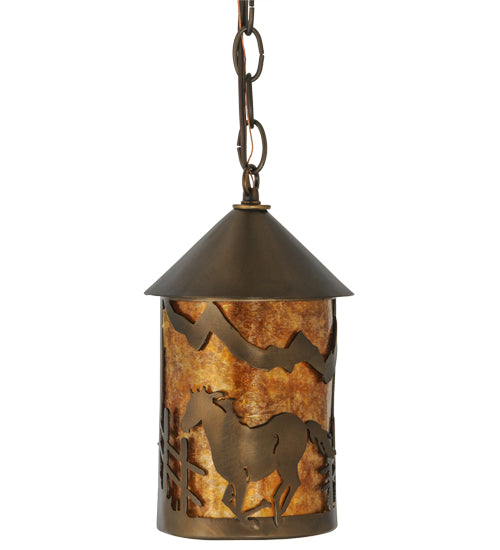 Meyda Tiffany Lighting 51060 Running Horses One Light Mini Pendant Outdoor Copper/Antique/Verde