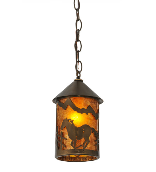 Meyda Tiffany Lighting 51060 Running Horses One Light Mini Pendant Outdoor Copper/Antique/Verde