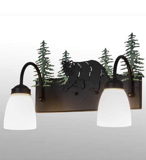 Meyda Tiffany Lone Bear 51063 Bath Vanity Light 16 in. wide - Black/Green Trees