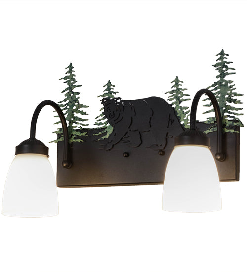 Meyda Tiffany Lone Bear 51063 Bath Vanity Light 16 in. wide - Black/Green Trees