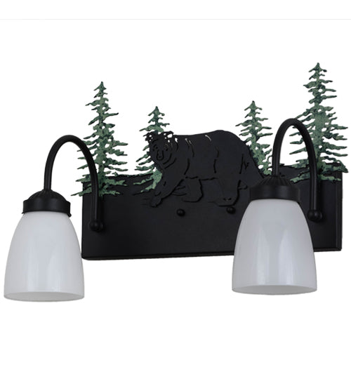 Meyda Tiffany Lone Bear 51063 Bath Vanity Light 16 in. wide - Black/Green Trees