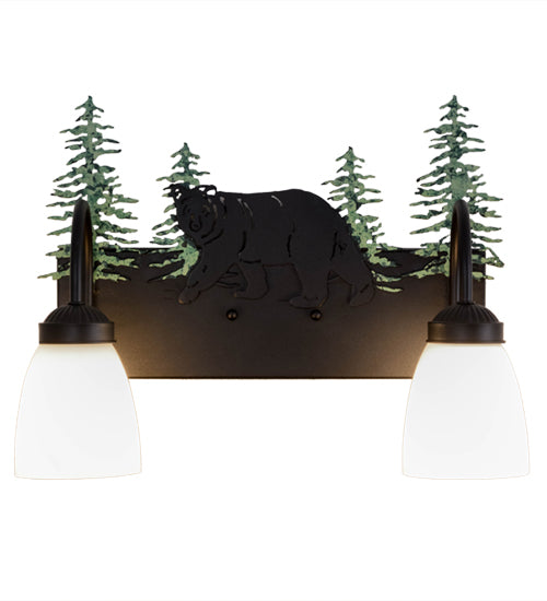 Meyda Tiffany Lone Bear 51063 Bath Vanity Light 16 in. wide - Black/Green Trees