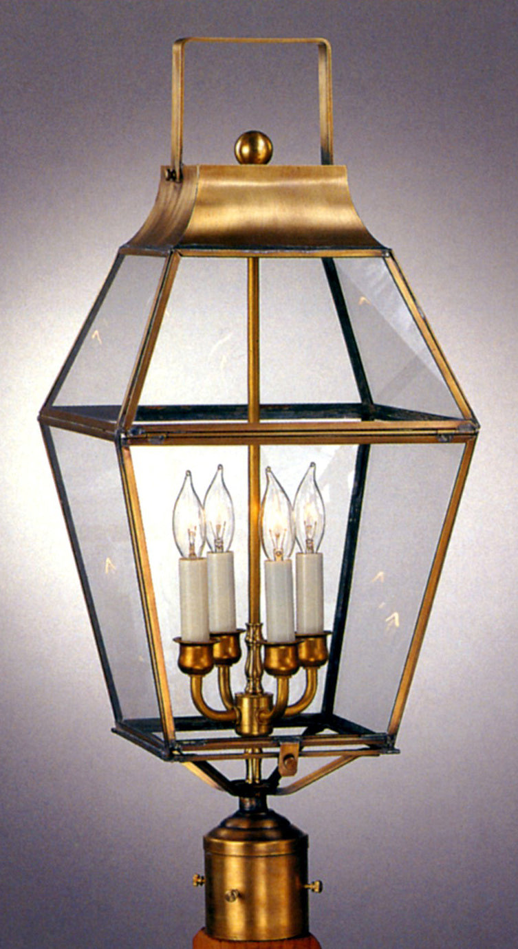 Genie House Lighting 53842ABC Coachmen Four Light Post Mount Outdoor Brass - Antique
